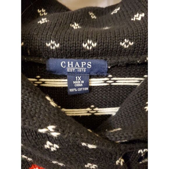 VINTAGE Chaps Ralph Lauren Black Cotton Fair Isle Ski Knit Holiday Sweater 1X XL - Picture 3 of 7